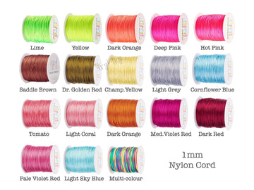 10 meters, 1mm Nylon Thread Cords - Choose your colour